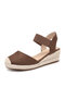 Women Casual Solid Lint Fabric Closed Toe Espadrille Wedges Sandals - Brown