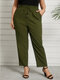 Solid Color Elastic Waist Drawstring Plus Size Pants for Women - Green