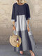 Polka Dot Plaid Patchwork Long Sleeve Plus Size Maxi Dress - Navy