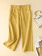 Liso Informal Bolsillo Pierna ancha Pantalones Para Mujer - Amarillo