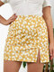 Plus Size Calico Slit Design Skirt - Yellow