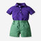 Boy's Purple Short-sleeved T-shirts+Green Pants Casual Clothing Set For 1-8Y - Purple