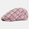 Mens Washed Cotton Plaid Beret Caps Outdoor Sport Adjustable Visor Forward Hats - Pink