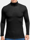 Mens Solid Color Turtleneck Ribbed Knit Basics Long Sleeve T-Shirts - Black