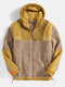 Mens Contrast Color Patchwork Woolen Fluffy Thick Warm Casual Jacket - Camel