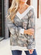 Camouflage Leopard Elk Print Patchwork Long Sleeve Blouse For Women - Army Green
