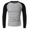 Mens Patchwork Casual Slim Fit Shirts Crew Neck Tee Cotton Long Sleeve T-Shirt Tops - Grey＆Black