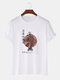 Mens Japanese Fish Print Crew Neck Short Sleeve T-Shirts - White