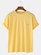 95% Cotton 5 Colors Frosted Embroidery Home Casual T-shirt - Yellow