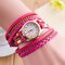 Multilayer PU Leather Band Wrap Bracelet Wrist Watches for Women - Rose Red