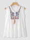 Floral Butterfly Embroidery Knotted Lettuce Edge Lace Tank Top - White