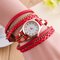 Multilayer PU Leather Band Wrap Bracelet Wrist Watches for Women - Red