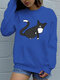 Cartoon Cat Printed Long Sleeve O-neck Sweatshirt For Women - Blue