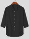 Mens Stand Collar Three-quarter Sleeve Shirt - Black
