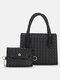 Women 2 PCS Chains Weave Handbag Crossbody Bag Satchel Bag - Black