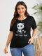 Plus Size Crew Collo Panda T-shirt manica corta - Nero