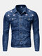 Mens Denim West Cowboy Stars Printed Double Breasted Long Sleeve Shirts - Blue