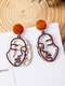 Fashion Exaggerated Abstract Human Face Earrings Gold Color Wood Dangle Earings for Women - Wine Red