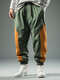 Pantalon de jogging ample à deux tons pour hommes, Patchwork, cordon de serrage, taille, hiver - vert