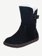 Women Solid Color Casual Round Toe Side Zipper Warm Cotton Snow Short Boots - Black