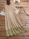 Floral Printed Patchwork Vintage Crew Neck Short Sleeve Maxi Dress - Khaki