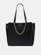 Women Faux Leather Fashion Multi-Compartment Large Capacity Tote Handbag Shoulder Bag - Black