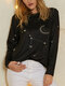 Cancer Print Stars Moon O-neck Long Sleeve Casual T-Shirt For Women - Black