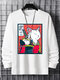 Uomo giapponese Warrior Cat Ukiyoe Graphic Crew Collo T-shirt a maniche lunghe invernali - bianca