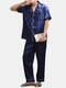 Men Funny Print Faux Silk Pajamas Set Button Dowm Short Sleeve Home Loungewear With Chest Pocket - #02