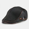 Men Knit Leather Patchwork Color Casual Personality Forward Hat Beret Hat - Black