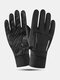 Men Nylon Plus Velvet Silicone Non-slip Letters With Zipper Storage Bag Outdoor Warmth Waterproof Windproof Touchscreen Gloves - Black
