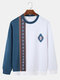Mens Vintage Ethnic Geometric Print Patchwork Pullover Sweatshirts - أبيض