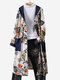 Vintage Floral Patchwork Hooded Cotton Plus Size Trench Coats - Yellow