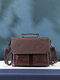 Men Vintage Solid Faux Leather Waterproof Large Capacity Briefcase Crossbody Bag - Coffee