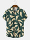 Mens Leaf Print Button Up Holiday Short Sleeve Shirts - Green