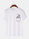 Mens Ink Cat Chest Print Crew Neck Short Sleeve T-Shirts Winter - White