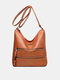 Women Faux Soft Leather Back Anti-Theft Pocket Tote Bucket Bag Fashion Simple Large Capacity Crossbody Bag - Brown