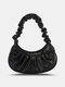 Casual Exquisite Pleated Handle Multi-Carry Waterproof Underarm Bag Dumplings Handbag - Black