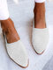 LOSTISY Large Size Comfy Braided Veins Pointed Toe Buckle Backless Flats for Women - White