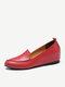 Women Casual Solid Color Pointed Toe Quilting Slip On Increased Heel Loafers Shoes - Red