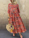 African Print Short Sleeve A-line Plus Size Maxi Dress - Red