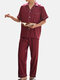 Men Funny Print Faux Silk Pajamas Set Button Dowm Short Sleeve Home Loungewear With Chest Pocket - #03
