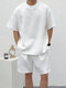 Mens Texture Side Split Short Sleeve Casual Two Pieces Outfits - White