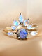 2 Pcs Vintage Simple Creative Geometric Zircon Engagement Anniversary Elegant Rings - Blue