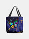 Women Butterfly Pattern Prints Handbag Shoulder Bag Tote - Blue