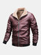 Mens Plus Velvet Thicken Zipper Warm Leather Look Biker Jacket - Wine Red