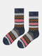 5 Pairs Men Cotton Geometric Striped Pattern Jacquard Thicken Breathable Warmth Socks - Dark Blue