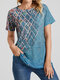 Plaid Print Short Sleeve O-neck Casual T-shirt for Women - Blue