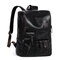 Men PU Leather Solid Vintage Large Capacity Backpack USB Charging Shoulder Bag - Black