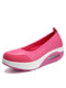 Women Shake Shoes Soft Comfy Air Cushion Chunky Sneakers - Rose Red